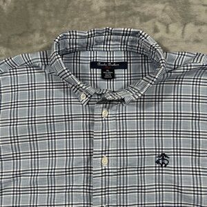 Brooks Brothers Fleece Blue White Plaid 100% Supima Cotton Shirt Size XL